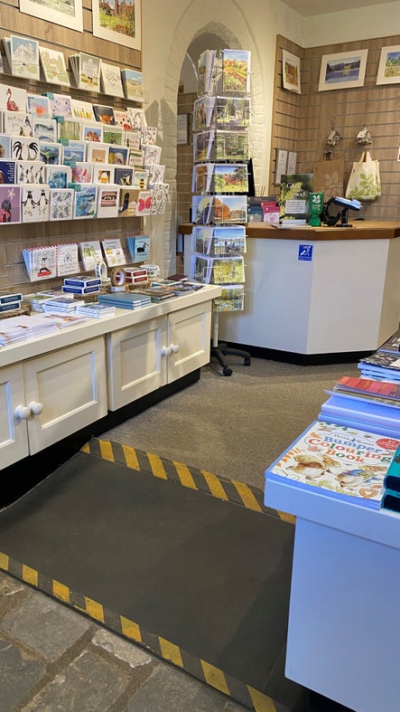 Interior of the shop at Blickling with ramp and counter